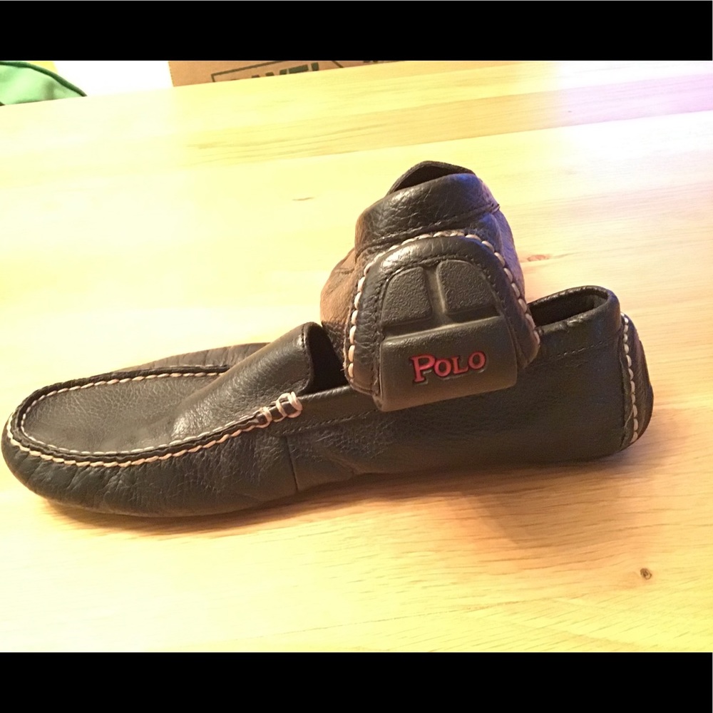 Polo driving shoes in a textured black color.